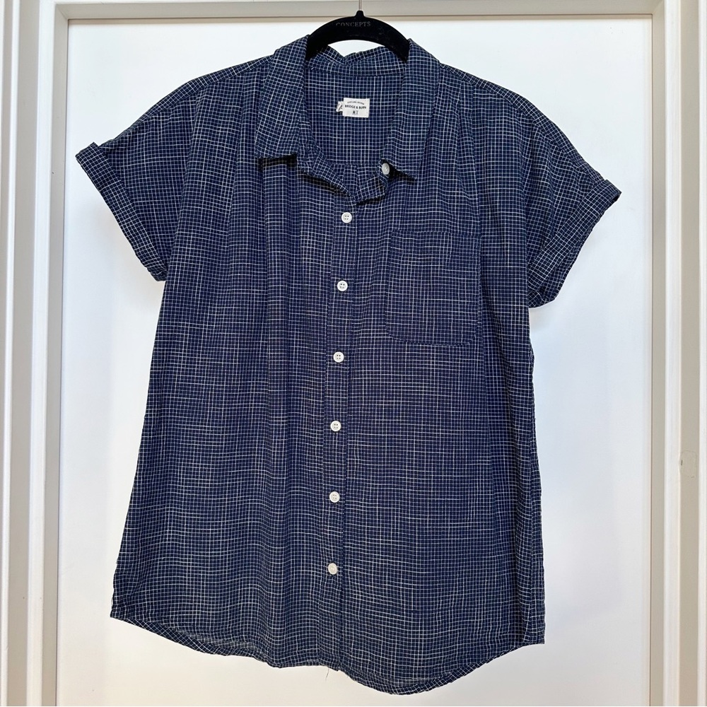 Bridge & Burn Windowpane Plaid Button Front Shirt Medium M
